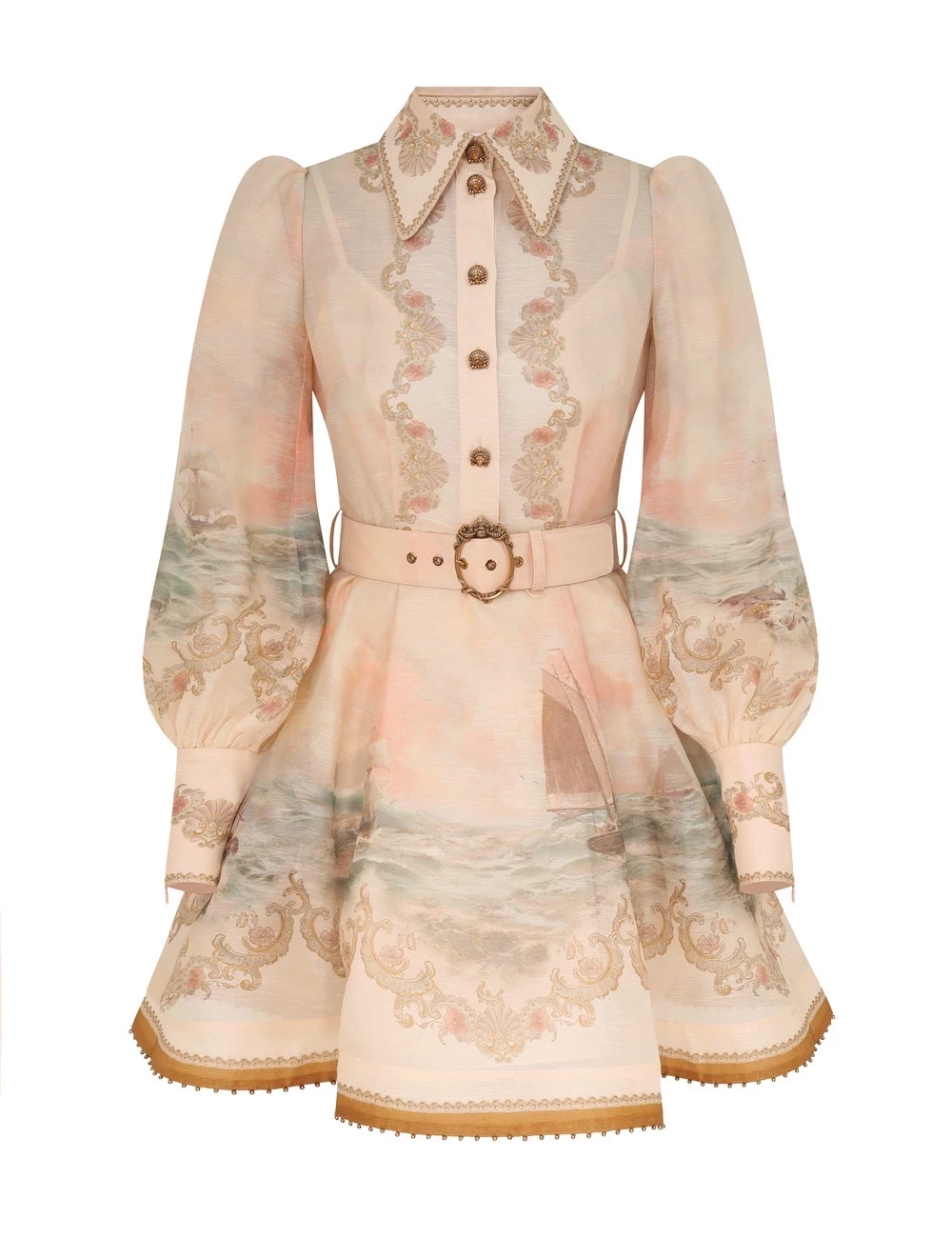 Zimmerman This Sunset Red REBELLION mini dress with ocean print is from our