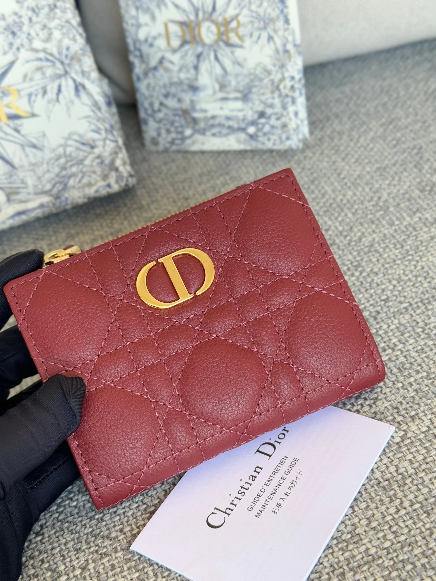 Dior Dior Caro Zipped Card Holder Deep Red