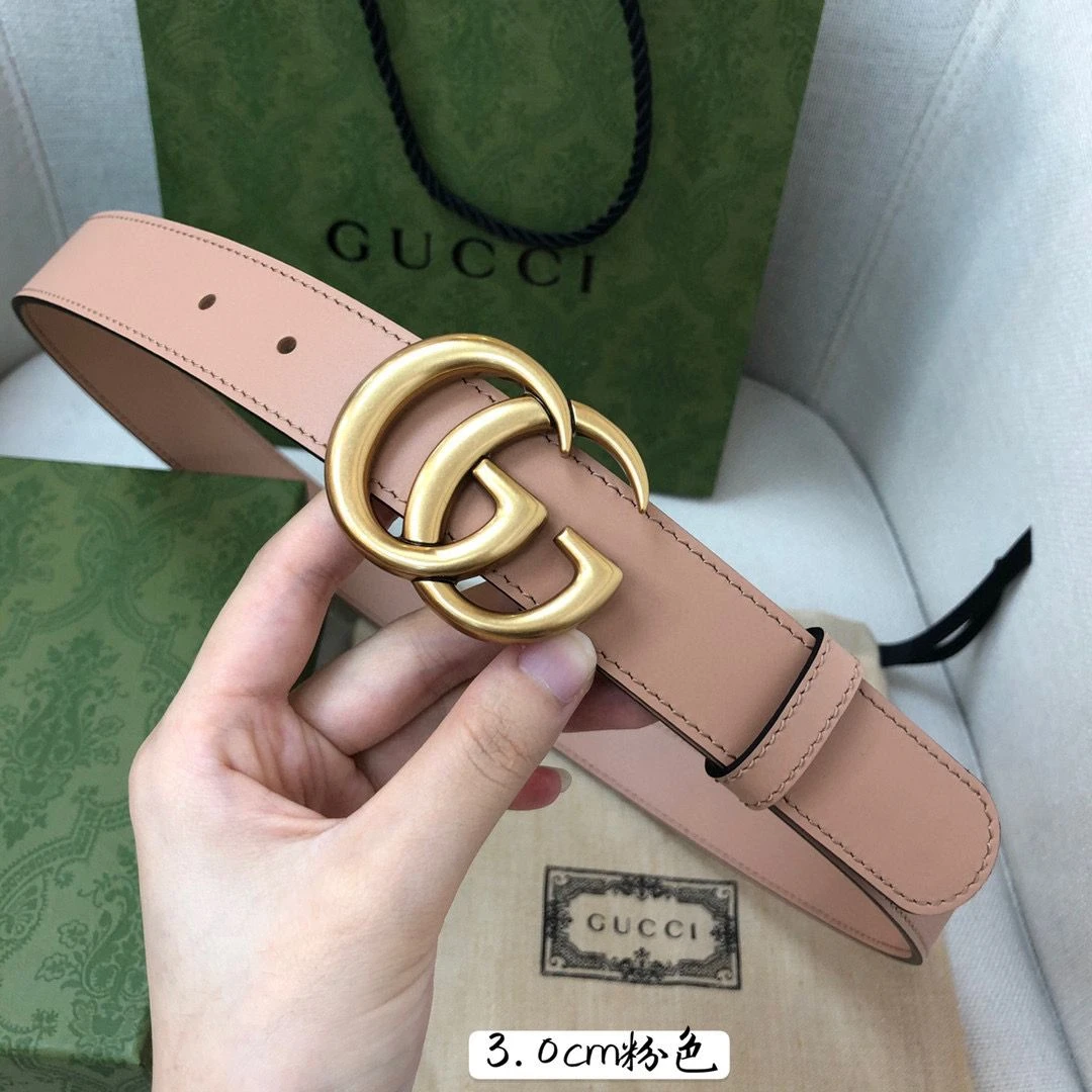 Gucci GG Marmont Leather Belt Beige