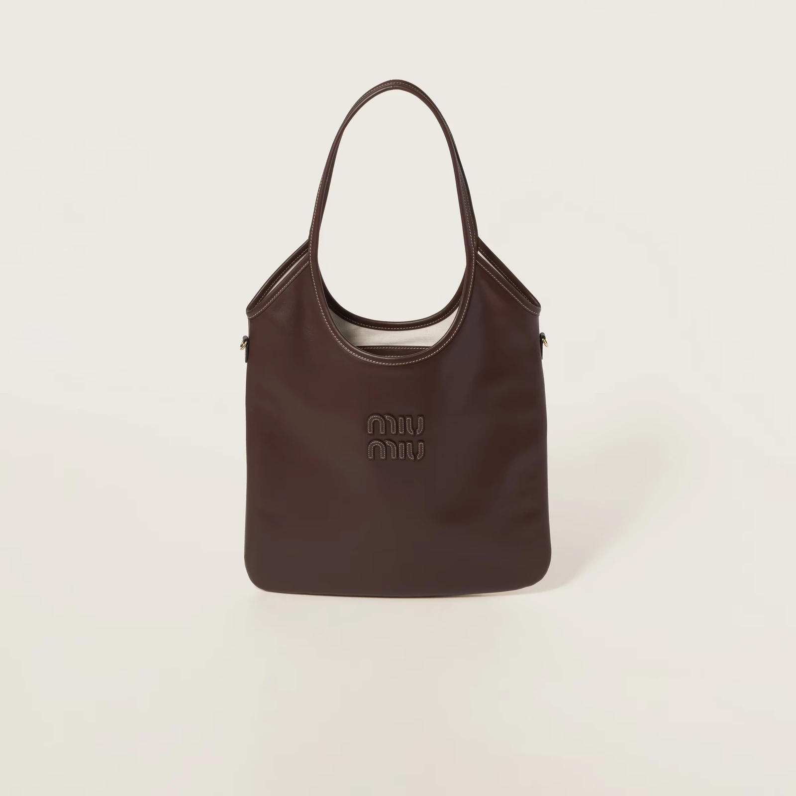 Miu Miu Ivy Leather Tote Bag Dark brown