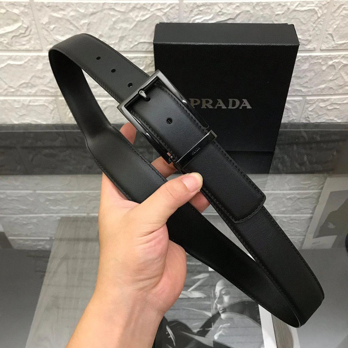 Prada PRADA Black Saffiano Leather Belt