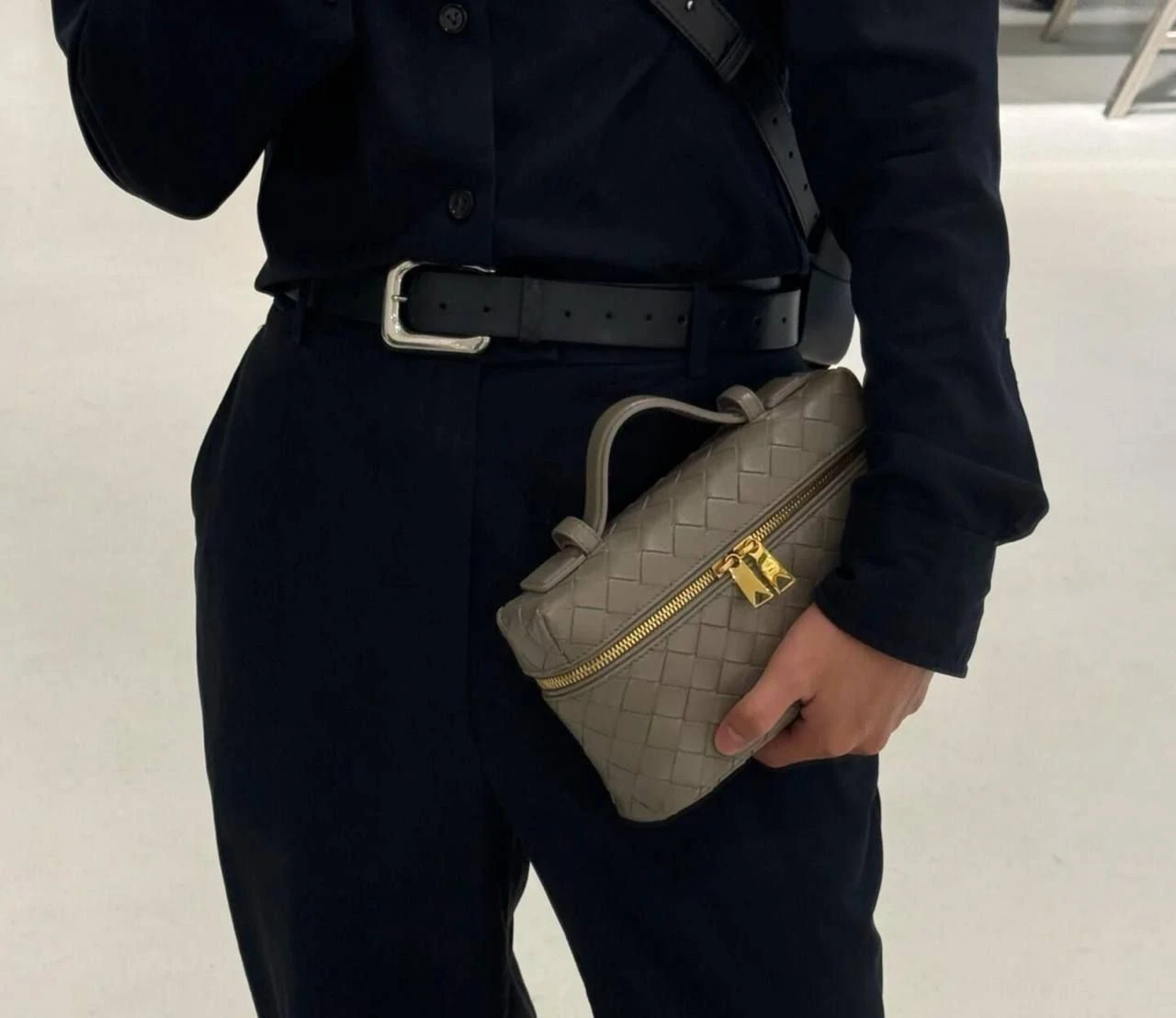 Bottega Veneta Mini Intrecciato Vanity Case Taupe