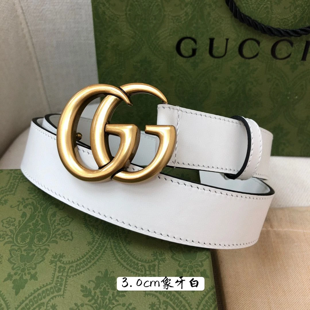 Gucci GG Marmont Leather Belt White