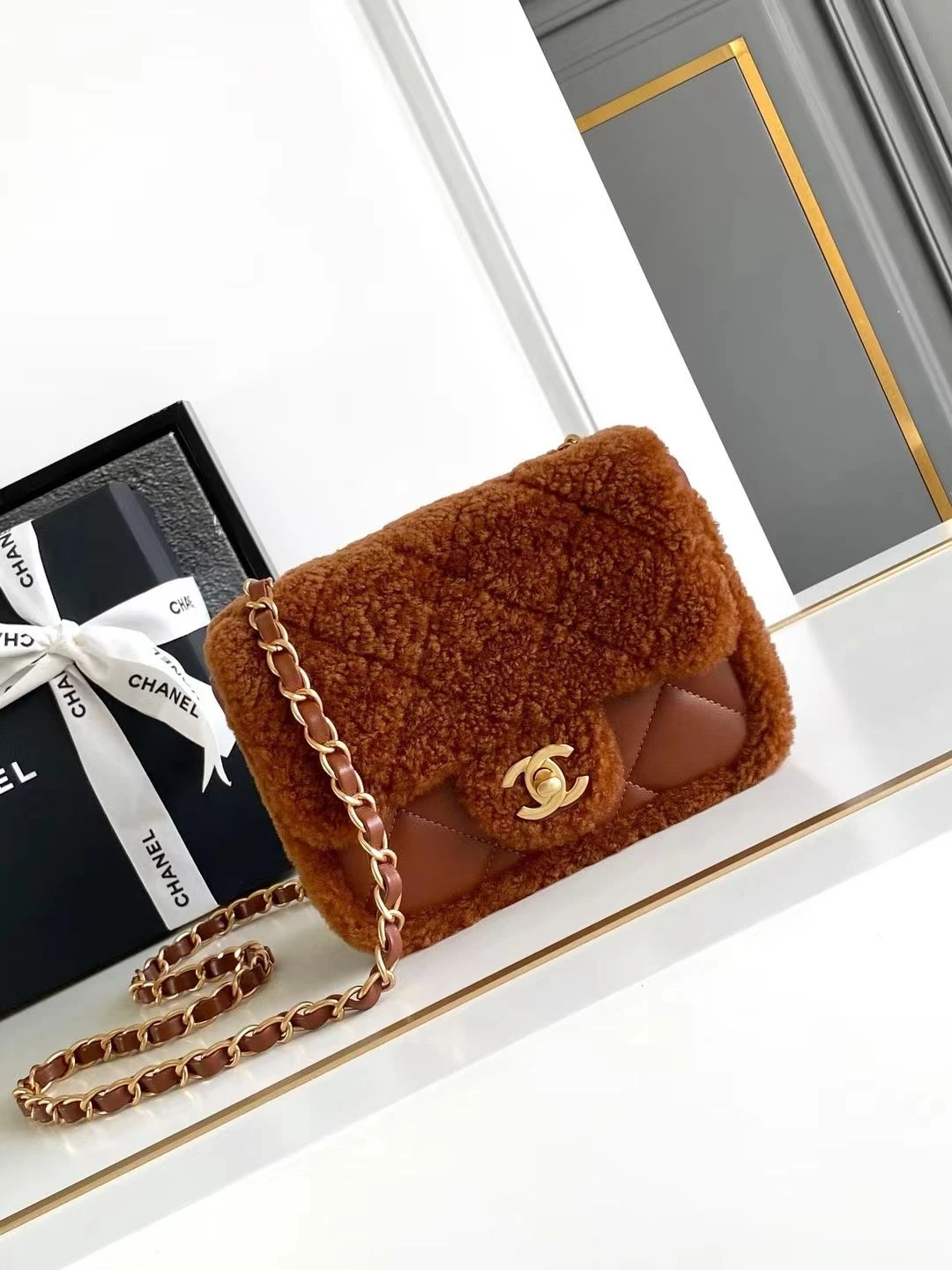 Chanel Shearling Flap Bag (Brown)